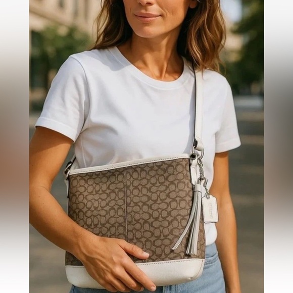VTG COACH Signature Convertible Shoulder Crossbody Slim Bag Purse F10417 Jaquard - Picture 1 of 16